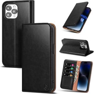 Compatible with iPhone 13 Pro Case Wallet with Card Holder [4 Card Slots] Kickstand [RFID Blocking] PU Leather Phone Case Flip Protective Cover TPU Shockproof,for Apple 13 Pro,Black