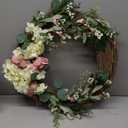 Summer Wreath White and Pink Rose Wild Flower Peony Wreath 24 Inches, Perfect for Spring Wedding Bridal Shower Party Front Door Wall, Designed in USA