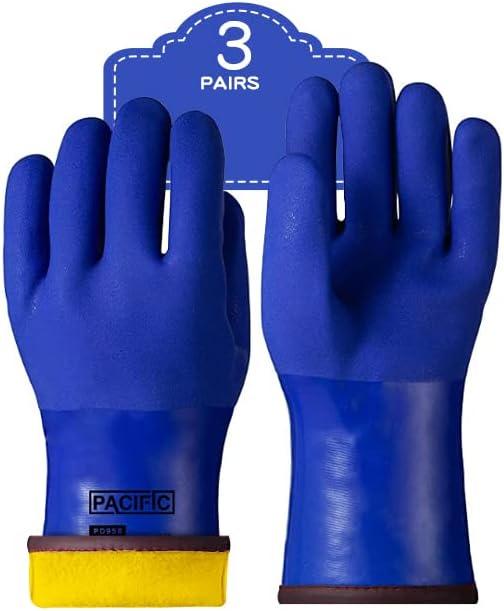 PACIFIC PPE 3 Pairs Thermal Insulated Freezer Gloves for Winter, Chemical & Oil Resistant, Waterproof, Men and Women, Blue, Large