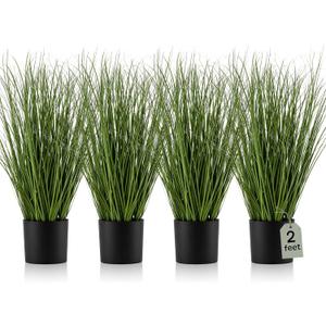 Jexine 4 Pieces 2 ft Tall Artificial Grass Plant Potted Artificial Greenery Floor Plants Fake Pampas Grass Tall in Pot for Housewarming Gift House Garden Bathroom Lobby Indoor Outdoor(Spring)