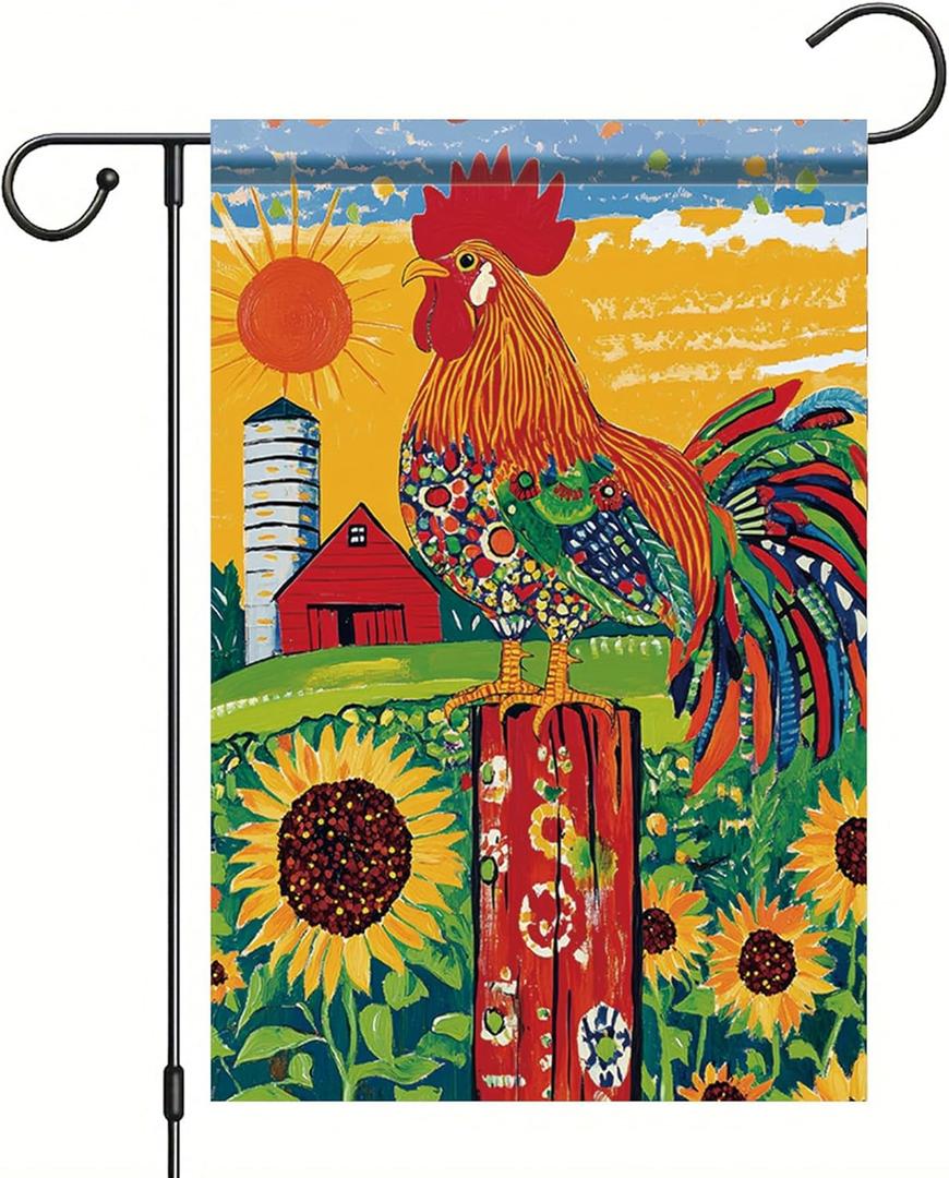 Spring Summer Rooster Garden Flag Farmhouse Chicken Garden Flags for Outside Floral Rooster Yard Flag 12x18 Double Sided Small Outdoor Welcome Flags Farm Chicken Coop Decor