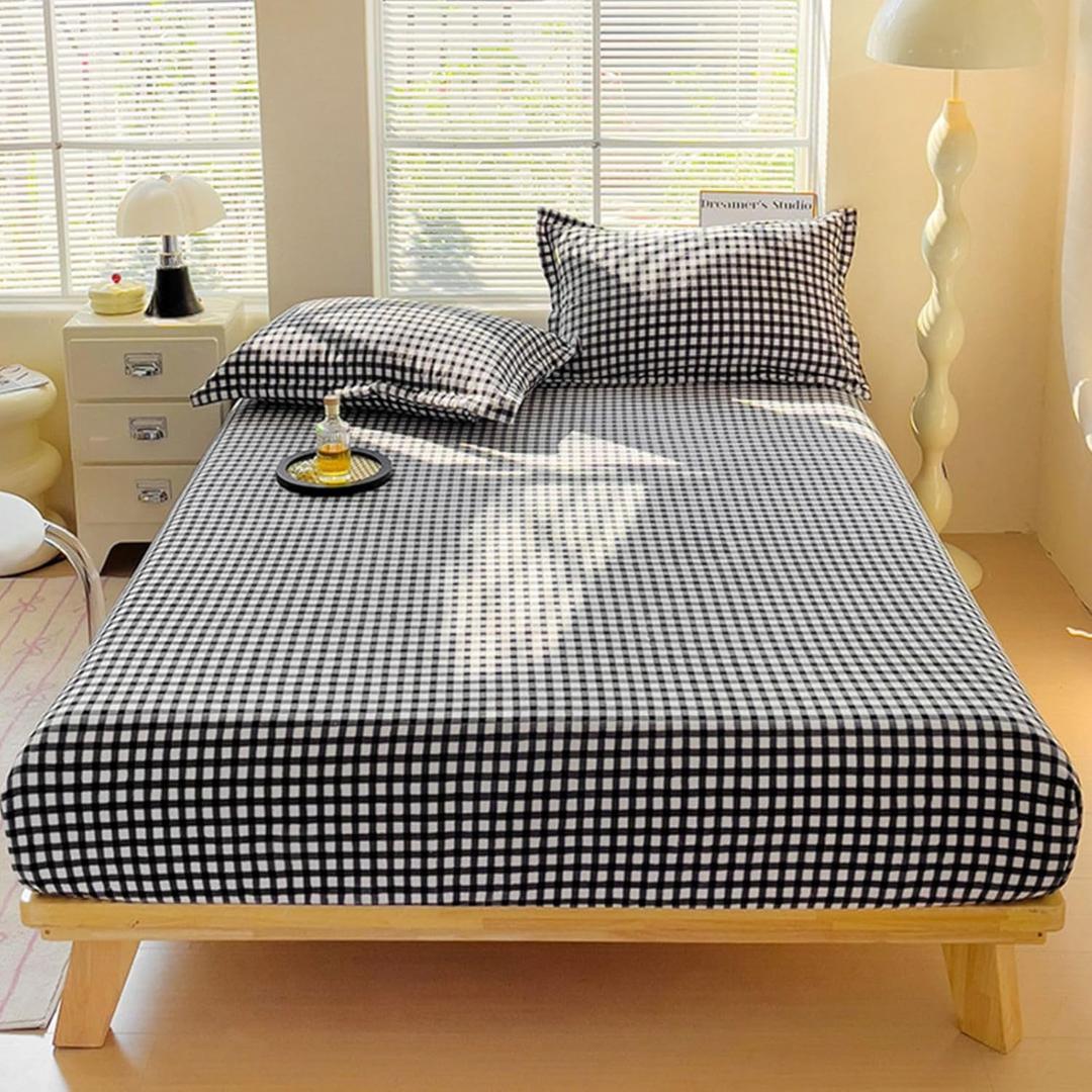 ZIQINPSQ Luxury Flannel Fleece Fitted Sheet Full | 15" Deep Pocket Microfiber Bedding | Elastic Bottom (Black)