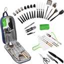 30 Pcs Camp Cooking Utensil Set & Outdoor Kitchen Gear Cookware Kit, Portable Compact Carry Case for Camping, Hiking, Travel, BBQ Grilling Stainless Steel Accessories Spoon & Fork, Navy