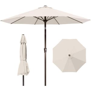9ft Patio Umbrella with Push Button Tilt and Crank,Outdoor Market Table Umbrella UV Protection 8 Sturdy Ribs for Backyard,Garden,Pool,Deck(Creamy-white)