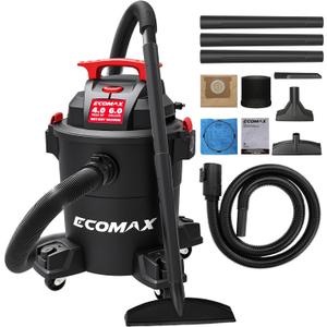 ECOMAX Wet Dry Vacuum 6 Gallon, 4 HP 85 CFM 3-in-1 Shop Vac with Suction/Blow/Wet Dry Function, Heavy-Duty Portable Poly Wet/Dry Vac Car Vacuum for Workshop, Jobsite, Garage and Home Cleaning