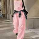 Outfeel Women's Sleeveless Summer Jumpsuit Square Neck Drawstring Waist Long Romper Jumpers 2026 with Pockets (Pink, Small)