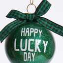 WDS WONDROUS 12-Piece St Patricks Day Ornaments Set, 4 Designs Green Glitter Glass Ball Decorations with Ribbon Bow for Christmas Tree Home Party Spring Decor, Irish Lucky Holiday (Green and White)