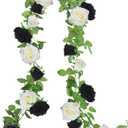Greentime 2pcs Artificial Flower Garland 13 FT Fake Rose Vine 9 Heads Rose Garland for Wedding Arch Table Centerpiece Arrangement Room Baby Shower Decor (Black and White) 