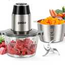GANIZA Food Processors, Electric Food Chopper with Meat Grinder & Vegetable Chopper - 2 Bowls (8 Cup+8 Cup) with Powerful 450W Copper Motor - Includes 2 Sets of Bi-Level Blades for Fruits/Meat/Nuts