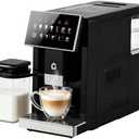 3rd-Gen Espresso Coffee Maker with Milk Frother - Removable Brewer & Grinder, Adjustable Coarseness/Flavor, 3-Level Coffee/Milk Volume, Detachable Milk Tank - Sleek Black Spray Paint for Home Baristas