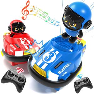 bessome 2 Pack Cute Cartoon Remote Control Bumper Car for Toddlers-Mini RC Cars with Light & Sound & 360Rotating-Race car Toys for 3 4 5 6Year Old Boys Girls Kids-Christmas Birthday Gifts