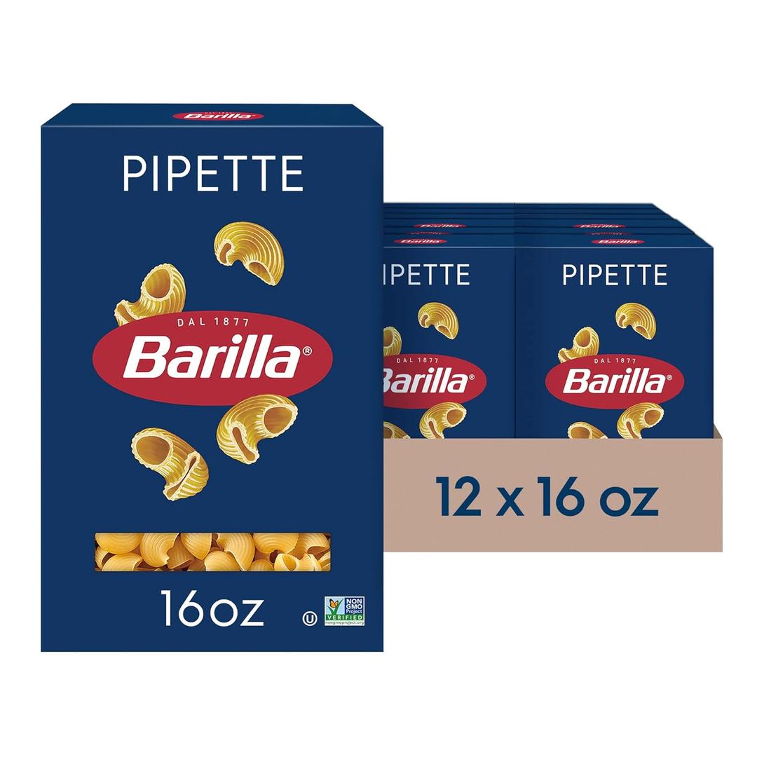 Barilla Pipette Pasta, 16 oz. Box (Pack of 12) - Non-GMO, Made with Durum Wheat Semolina - Kosher Certified, BB MARCH 07/2026