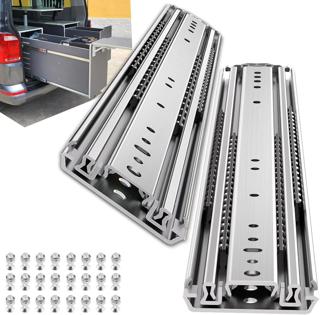 SLIDEWAY 500Lbs Heavy Duty Drawer Slides 1 Pair 16 18 20 22 26 30 40 Inch Full Extension Ball Bearing Sliding Rails Cabinet Runners Tracks Tool Box Glides (76mm Wide)-18"
