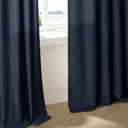 Pinch Pleated Navy Linen Curtains 84 Inches Long 2 Panels Set for Living Room Dining Pinch Pleat Back Tab Light Filtering Farmhouse Boho Retro Window Curtain Drapes 84 Inch Length Dark Blue Indigo