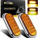 Partsam 2Pcs 6-1/2" Oval Amber Led Trailer Lights 21 LED Flange Mount w Reflectors Turn Signal Park Side Marker LED Light for Truck Trailer Trail Bus 12V LED Trailer Parking Light w Chrome Bezels