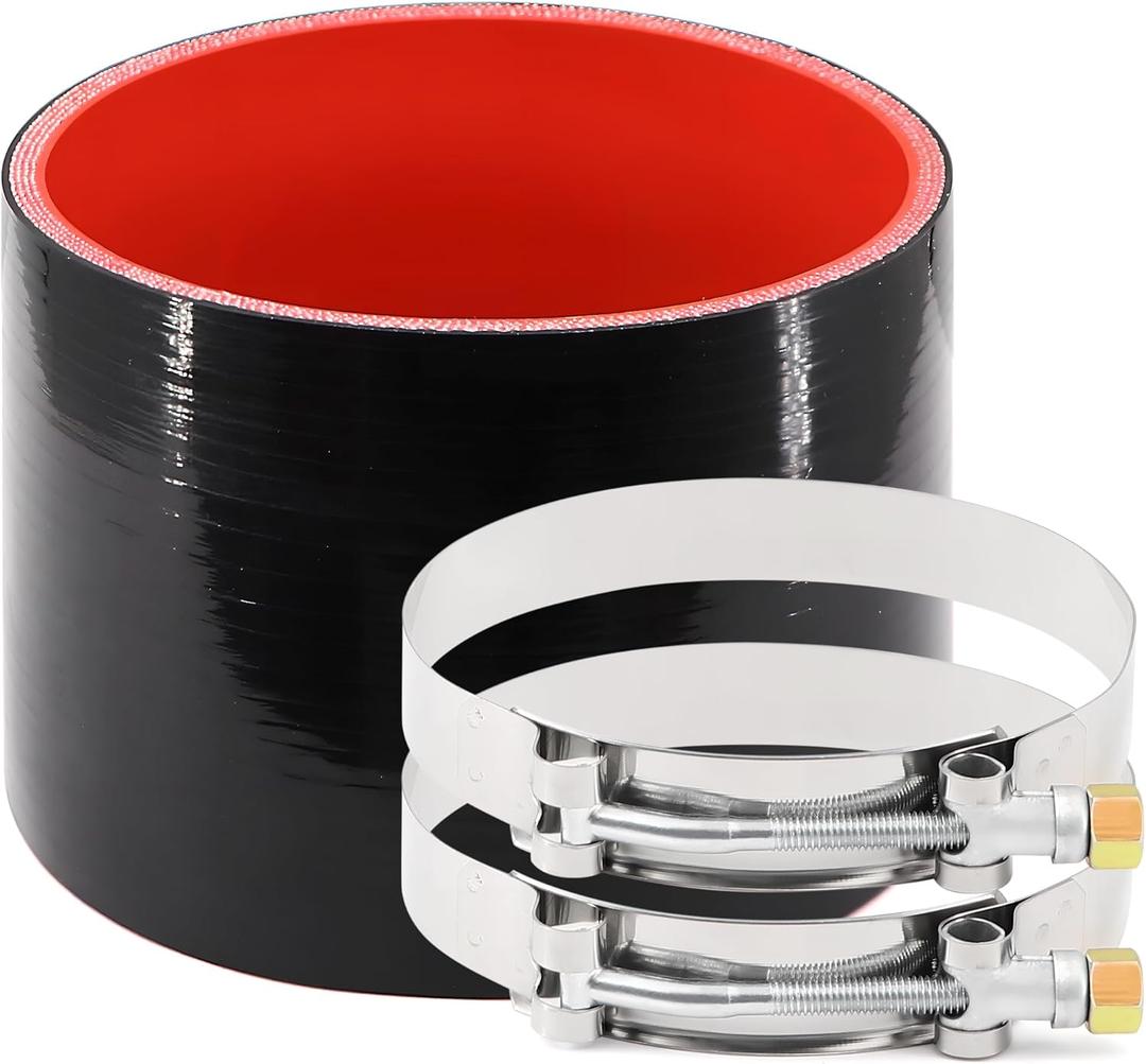 ID 4 Inch(102mm) High Temperature 4-Ply Reinforced Straight Silicone Hose Performance Coupler with 2Pcs T-Bolt Clamps Suitable High Level Turbo Pipe Connecting