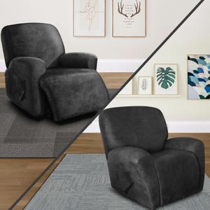 ANARACHON Leather Look Oversize Recliner Chair Covers, Thick 4 Pieces Recliner Covers for Recliner Chair, Leather Cover for Recliner Slipcovers for Pets Kids(X-Large, Dark Grey) (1 XL Seater, 02 Dark Gray)
