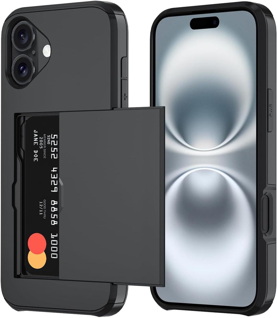 Qinmay Compatible with iPhone 17 Case Wallet,Built-in Card Holder, Heavy Duty Protective Dual Layer Shockproof Hidden Card Slot Slim Wallet Phone Cover for iPhone 17 Black