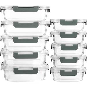 M MCIRCO 12-Piece Glass Food Storage Containers with Upgraded Snap Locking Lids,Glass Meal Prep Containers Set - Airtight Lunch Containers, Microwave, Oven, Freezer and Dishwasher (Gray)