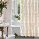 Beige Ruffle Shower Curtain - Farmhouse Ruffled Design, Cream Boho Bathroom Curtain with Elegant Layered Ruffles, Rustic Shabby Chic Style, Fabric Decorative Drapes 72x84, Extra Long