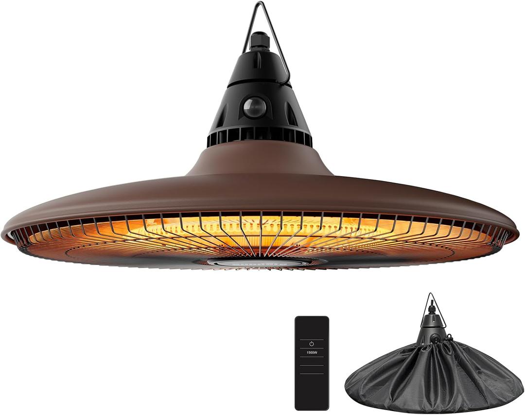 Ceiling Electric Outdoor Heater Wall-Mounted Hanging Patio 1500W Infrared Carbon Fiber Tube Heating Wall Heater for Gazebo, Balcony, Brown