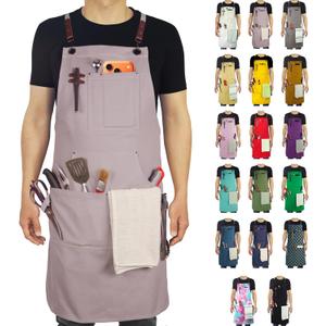 Kitchen Apron, Work Apron, Canvas, Multiple Pockets, Gardening, Painting, BBQ, Artist, Carpenter, Sizes M to XXL, Grey