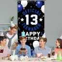 Vicycaty Happy 13th Birthday Decorations for Boys Girls – Official Teenager Fabric Banner Backdrop, Door Porch Yard Sign, Blue Birthday Party Supplies and Photo Booth Props for Indoor Outdoor Décor