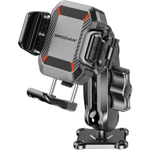 BRCOVAN Anti-Theft Phone Mount Holder with Vibration Dampener [1s Lock & Release] [Camera Friendly] with Aluminum Medium Arm & Square Base, for Car Boat Truck Motorcycle ATV UTV, Fit 5.4-7.2'' Phones