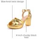 Women's Chunky Platform Heels with Adjustable Ankle Strap - Open Toe Bowknot Block Heel Strappy Sandals, Wedding Party Dressy Shoes Summer Sandals
