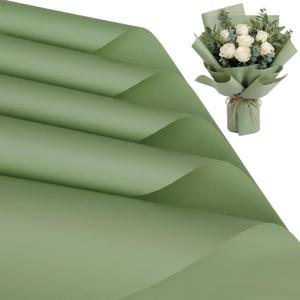 woric 25 Sheets Sage Green Flower Bouquet Wrapping Paper Waterproof Floral Bouquet Wrapping Paper for Florist Supplies Wedding Birthday Party Favor Graduation Crafts