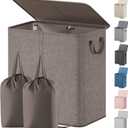 Lifewit Double Laundry Hamper with Lid and Removable Laundry Bags, Large Collapsible 2 Dividers Dirty Clothes Basket with Handles for Bedroom Laundry Room Closet Bathroom College, 136L Brown