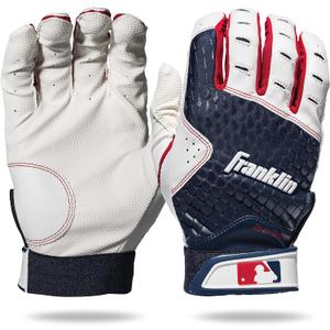 Franklin Sports MLB 2nd Skinz Batting Gloves - Adult & Youth Baseball & Softball - Men's & Kids Teeball & Softball Gloves - Multiple Sizes & Colors  (Adult X-Large, White/Navy)