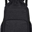 Drawstring Backpack with Wet Pocket & Shoe Compartment, Water-Resistant Sports Gym Swim String Bag for Women Men(Black)