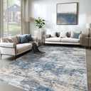 6x9 Area Rugs for Living Room, Washable Modern Abstract Large Area Rug Neutral Soft Non Slip Kids Rug Stain Resistant Indoor Carpet for Bedroom Nursery Dining Room Playroom Office (Blue White, 6'x9')