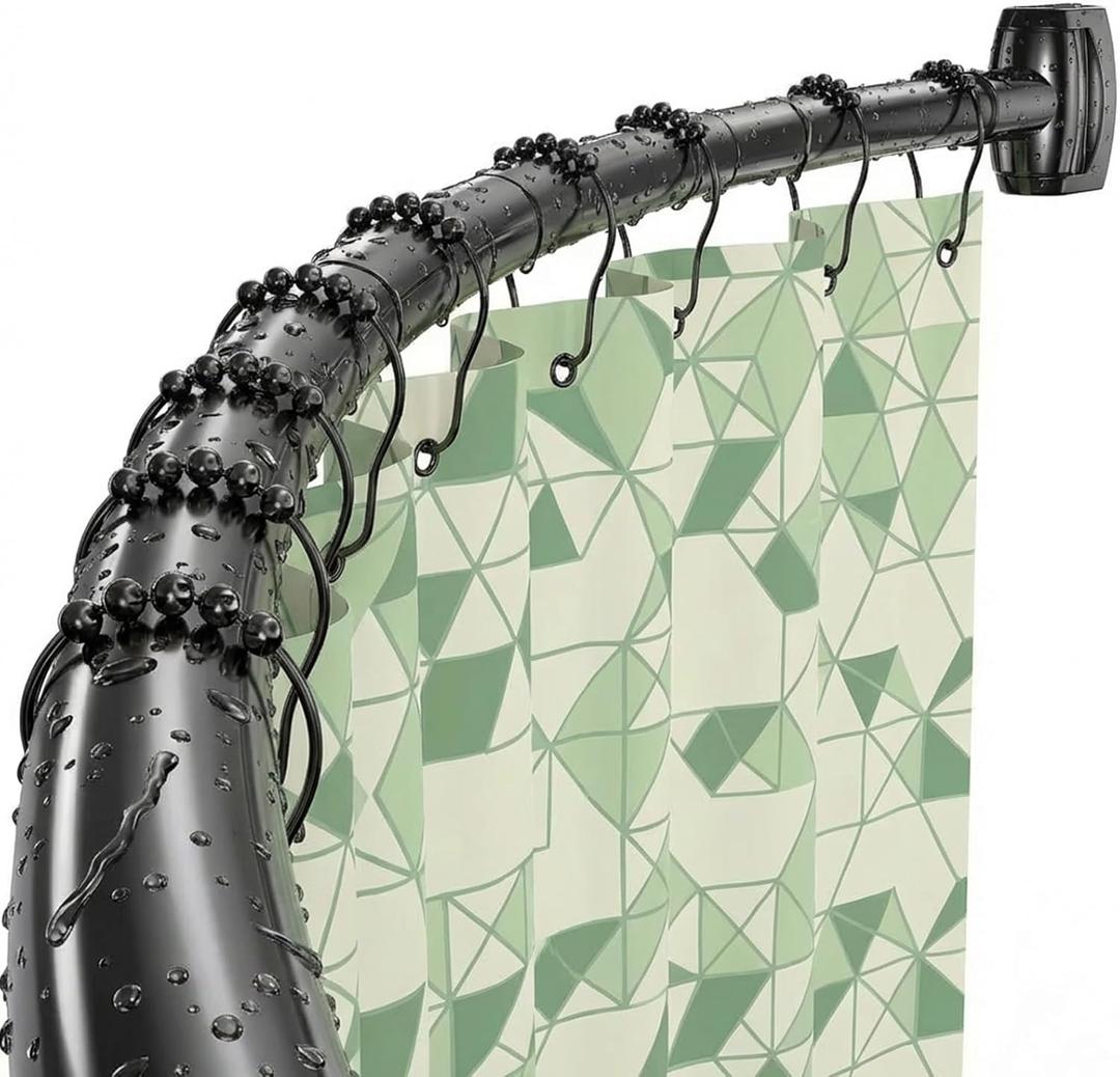 Curved Shower Curtain Rod Adjustable 33-78 Inches Matte Black All Stainless Steel Curved Shower RodShower Curtain Rod for Extra Shower Space for Bathroom, Bathtub, Stall, No Rust, Need to Drill