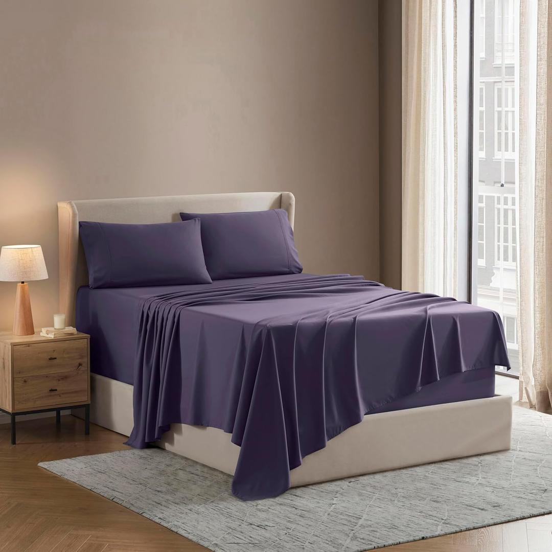 Nestl Full Sheet Set - Luxury 1800 Ultra-Soft Microfiber Full Bed Sheets - Double Brushed - Deep Pockets - Easy Fit - 4 Piece Set - Bedding Sheets & Pillowcases (Full, Purple)