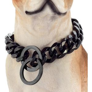 Dog Chain Collar Black Color High Polished Stainless Steel Cuban Link Strong Heavy Duty Chew Proof Walking Chain Leash Collar for Small Dogs(19mm, 12") (12" recommend dog's neck:8"~10")
