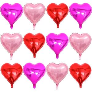 Mothers Day Balloons Pack of 12 Pack - Red Heart Balloon Rose Red Balloon Pink Balloon Heart Shaped Balloons for Mothers Day Valentines Day Wedding Anniversary Party Decorations