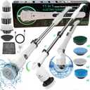 Electric Spin Scrubber for Bathroom  Cordless Shower Scrubber with 3 Adjustable Speeds, Long Handle, 11 Replaceable Brush Heads  Tile, Grout, Tub & Floor Cleaner (White)