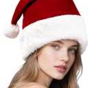 Santa Hat for Adults Velvet Christmas Hat with White Fluffy Trim, Unisex Party Christmas New Year Festive Supplies