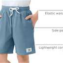 Haloumoning Boys Corduroy Shorts Kids Casual Elastic Waist Drawstring Summer Shorts with Pockets 5-14 Years (Blue)