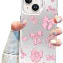 SET OF 2, Jusy Coquette Bow Phone Case for iPhone 14 Plus, Cute Pink Ribbon Bow Aesthetic Case for Women Girls - Pink; Jusy Compatible with iPhone 14 Plus Bow Phone Case, Cute Clear Ribbon Bowknot Pattern Aesthetic Soft TPU Transparent Cases Protecti