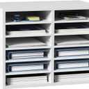 VEVOR Literature Organizers, 12 Compartments Office Mailbox with Adjustable Shelves, Wood Literature Sorter 20.4x12x16.1 inches for Office, Home, Classroom, Mailrooms Organization, EPA Certified White