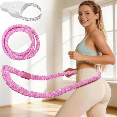 3.3 lbs Soft Spring Hula Hoop, Weighted Hoops for Adults, Foldable and Portable Hula with Body Tape Measure, Loss Fitness Hoop (Pink)