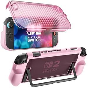 Protective Case for Nintendo Switch 2，Durable Anti-Slip Shockproof Protective Hard Case Full-Body Rugged Protection Switch 2 Cover, Anti-Scratch Cover for Nintendo Switch 2 Skin (Pink)