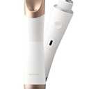 Bikini Trimmer for Women, 2 in 1 Electric Shaver for Women, Pubic Hair Trimmer Waterproof IPX7 with LED, Bikini Razor for Leg Arm Underarm Bikini Area, Pull Bows Gift Box for Friends - Shell White