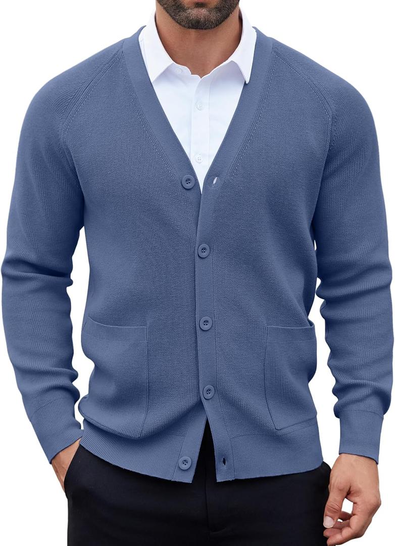 COOFANDY Men's Cardigan Sweaters with Button Lightweight Casual V Neck Long Sleeve Pockets Knitted Sweater 2XL