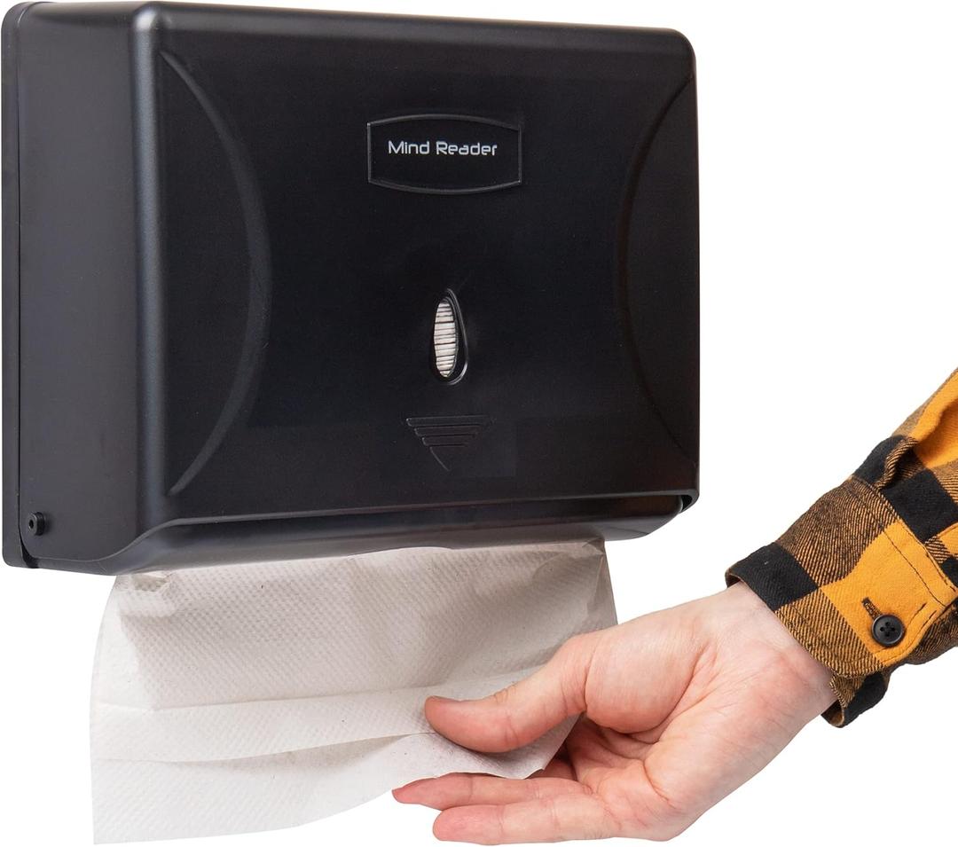 Mind Reader Paper Towel Dispenser, Tri-Fold Towel Holder, Restroom, Wall Mount, Bathroom, Black (1-Piece)