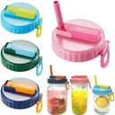 DIPESI 4 Pack Wide Mouth Mason Jar Lids with Straw, Leak-Proof Covers for Drinking or Storage, Fits Ball & Kerr Mason Jars