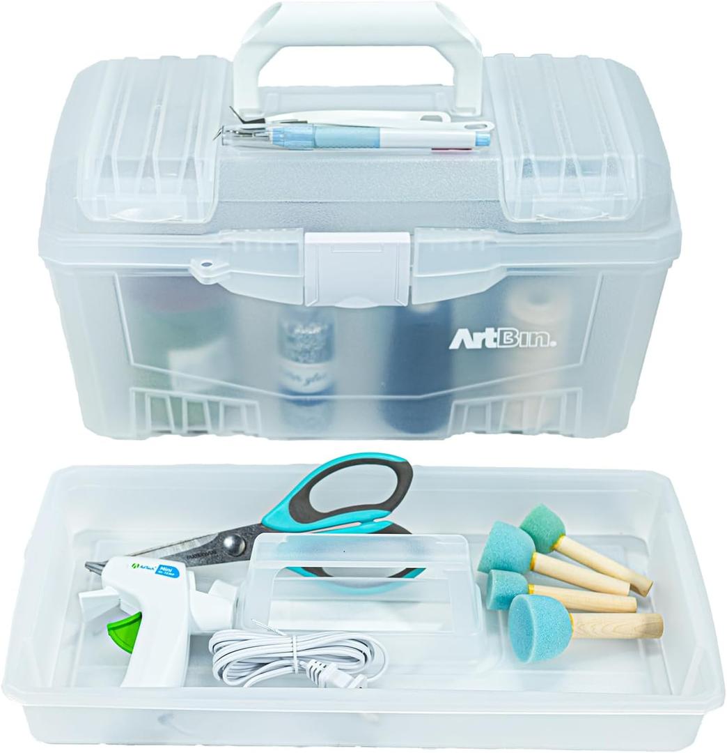 ArtBin 6918AH Twin Top 17 inch Supply Box, Portable Art & Craft Supply Organizer with Handle, [1] Plastic Storage Case, Translucent